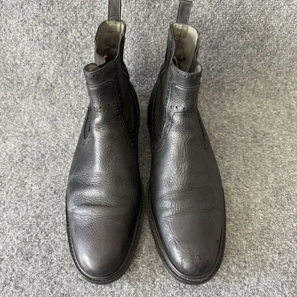 Franco Cuadra Men's Chelsea Boots Black Leather Brogue Pull Tab MEX 26.5 US 7.5